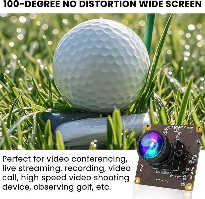 ELP 5MP Global Shutter 50fps USB Camera - Wide Angle Webcam for Live Streaming (100 No Distortion Lens)