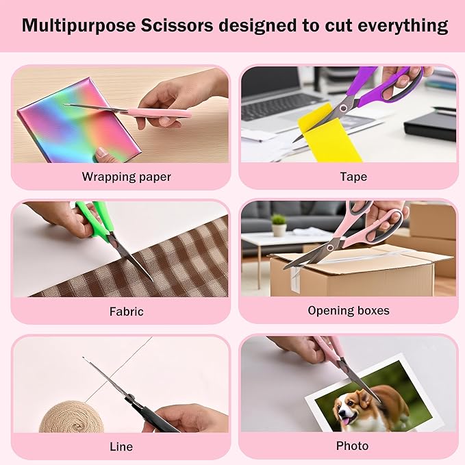 24 Pack Titanium Scissors, Rkqoa 8" All Purpose Scissor Bulk - 2.5mm Thick Sharp Scissors for Office School Sewing Craft Supplies, Classroom Must have, Teacher/Class Shears, Right/Left Handles