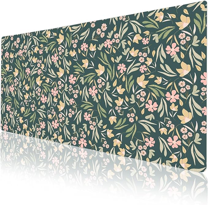 Colorful Star Large Mouse Pad, PU Leather Waterproof Desk Mat, Computer Gaming Mouse Pad, XXL Extended Mousepad Non Slip Desk Pad for School Office Home 31.5" x 15.7" - Ditsy Floral Print