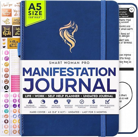 Manifestation Journal - 5 Minute Manifesting & Self Care Journal | 90-Day Undated Daily Planner for Positivity, Affirmations & Gratitude | Guided Mindfulness, Reflection | Vision Board + Stickers