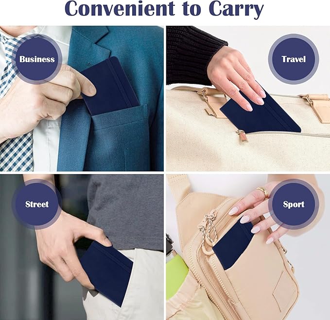 Pocket Dotted Notebook, 2-Pack Dot Grid Notebook, Dotted Journal with Stickers, 3.5" x 5.5" Hardcover, Small Mini A6 size, 160 Pages, 100 gsm Thick Paper, Navy Blue