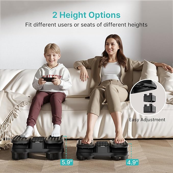 Foot Rest Under Desk with Massage Texture and Roller, Ergonomic Foot Stool with 2 Height Position, Adjustable Foot Rest for Under Desk at Work, Black