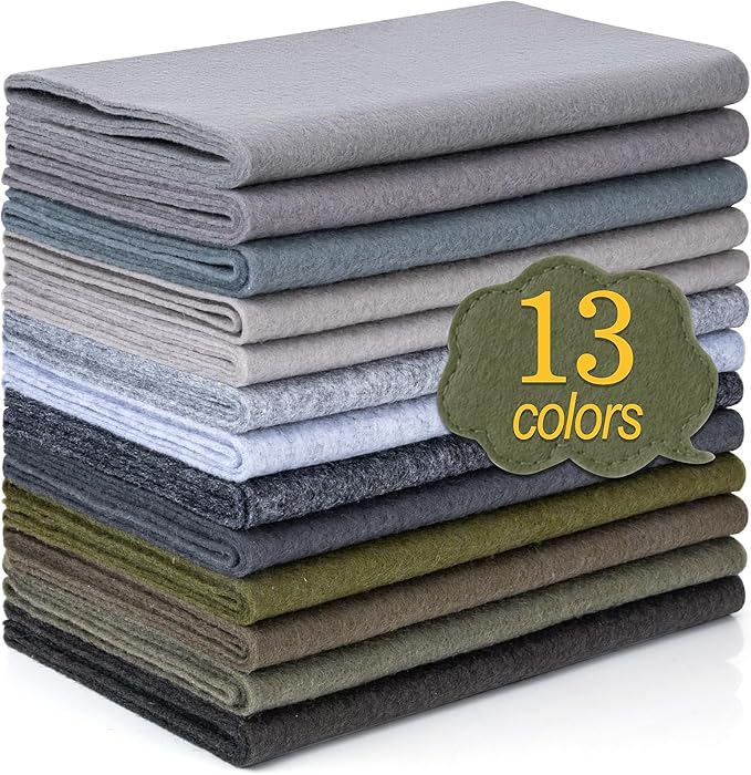 XSEINO 13 Rolls 8"x35" 1.4mm Thick Soft Felt Fabric Sheet 13 Assorted Gray Series Colors Felt Pack Pastel Felt Sheets for DIY Craft Sewing Squares Nonwoven Patchwork