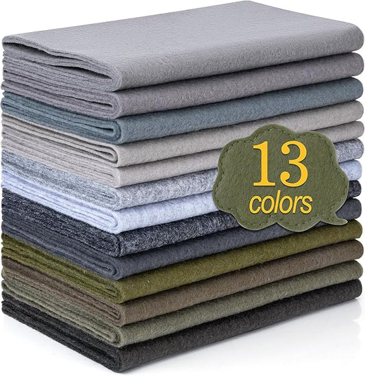 XSEINO 13 Rolls 8"x35" 1.4mm Thick Soft Felt Fabric Sheet 13 Assorted Gray Series Colors Felt Pack Pastel Felt Sheets for DIY Craft Sewing Squares Nonwoven Patchwork
