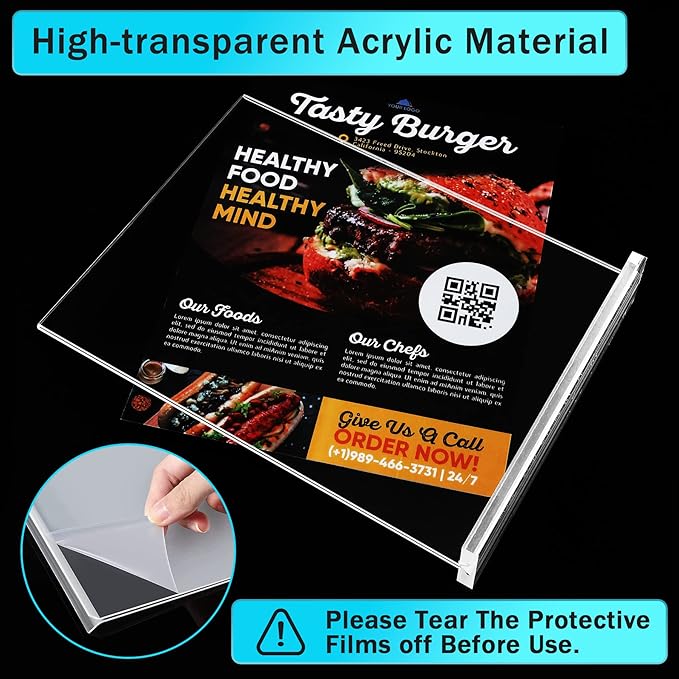 Argvey 8 Pack Acrylic Sign Holder 8.5 x 11 Vertical, Clear T Shape Table Menu Display Stand, Multi-function Plastic Double-Sided Paper Picture Frames Flyer Document Holder for Displaying