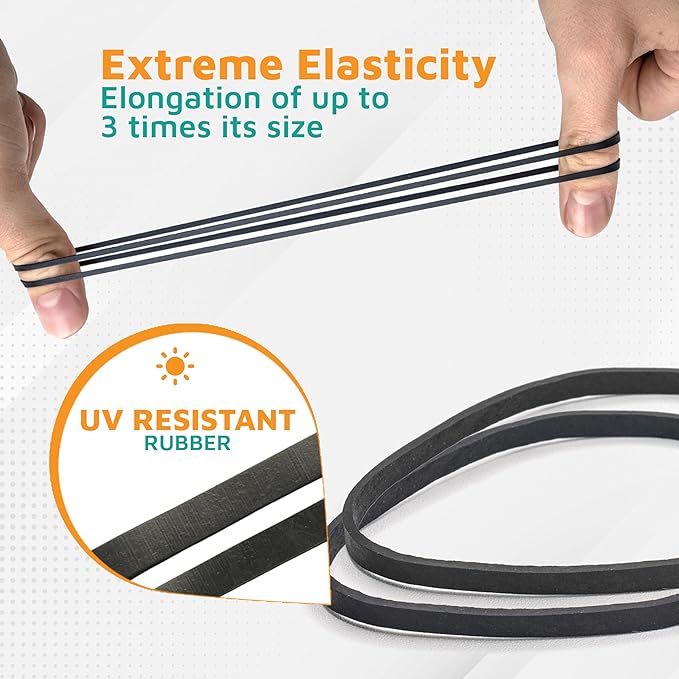 PlasticMill UV Resistant Rubber Bands Size 33 (3 1/2" x 1/8") - EPDM #33 Black Rubber Bands Office Supplies - Strong, Elastic Bands for Crafts, Cash, File Folders (500-Pack)