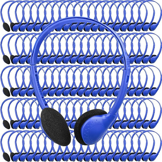 Xuhal 200 Pack Kids Headphones Bulk Classroom Headphones for Student with 3.5 mm Plug Wired On Ear for Church Christian Sunday School Library Children Teens Boys Girls Adults(Blue)