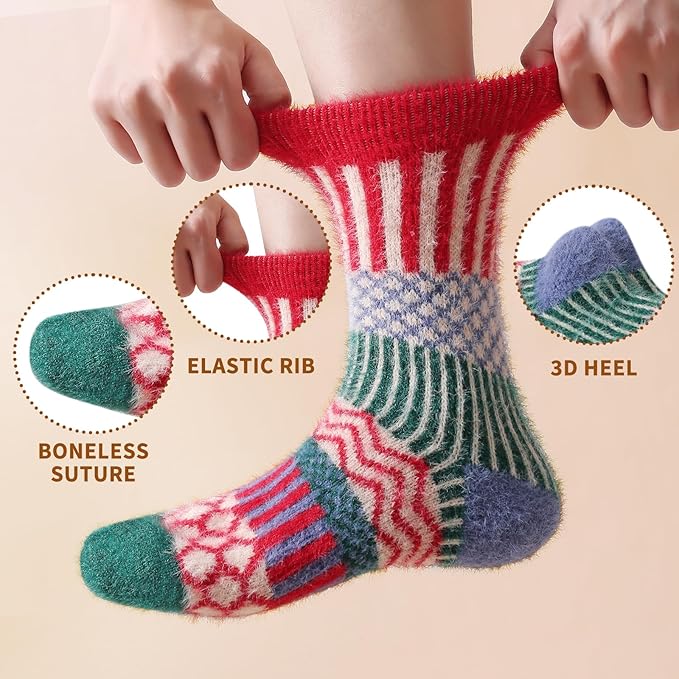 ICEIVY 5 Pair Fuzzy Cozy Socks for Women - Warm Comfy Soft Casual Home Sleep Winter Wool Socks - Gifts for Women