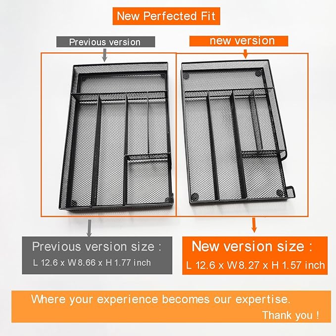 2-Pack Desk Drawer Organizers, 6-Compartment Metal Mesh Trays for Pens, Paper Clips, Office Supplies, Ventilated Storage Inserts for Home, Office, School, 12.6 x 8.27 x 1.57 Inches, Black