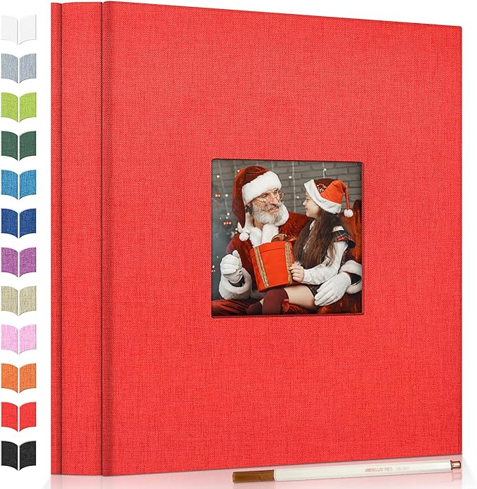 Photo Album Self Adhesive Scrapbook Album for 3x5 4x6 5x7 8x10 Pictures,40 Pages Linen Cover with Display Window DIY Photo Book,Ideal Gifts for Family Travel Wedding Baby