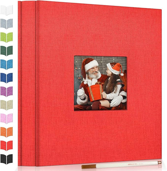 Photo Album Self Adhesive Scrapbook Album for 3x5 4x6 5x7 8x10 Pictures,120 Pages Linen Cover with Display Window DIY Photo Book,Ideal Gifts for Family Travel Wedding Baby