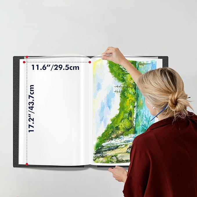 Art Portfolio Folder, 40 Clear Pockets Paper Protectors Display 80 Pages Clear Presentation Book for Artworks, Letters, Report Sheets, Documents (Can Accommodate 11” x17”)