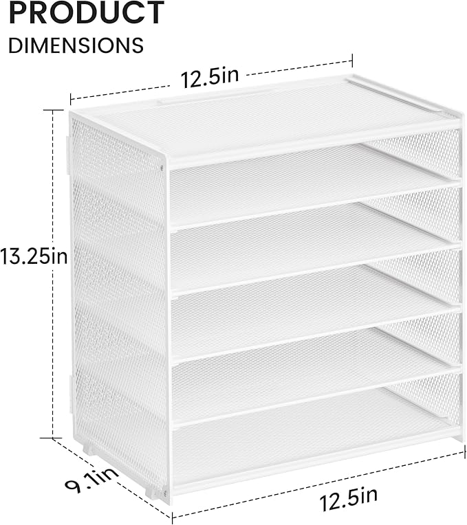 2 Pack 6 Tier Paper Organizer, Metal Mesh Desk File Folder, Letter Tray Organizer, Paper Sorter Desk Organizers for Office, Home or School File Folder Holder - White