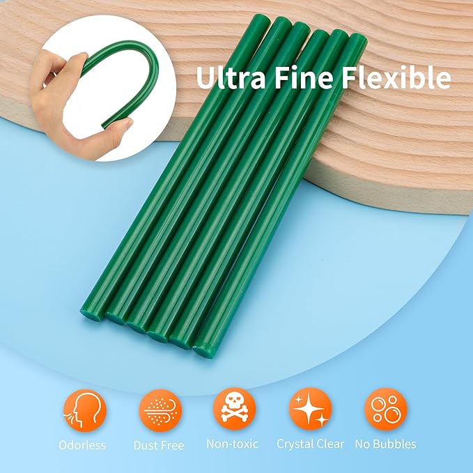 Green hot Glue Sticks Full Size 0.43” Dia x 8” Long, 52 pcs Hot melt Adhesive Glue Sticks, All-Purpose Colored Glue Gun Sticks for Christmas Decoration DIY Crafts Arts School Repair Bonding