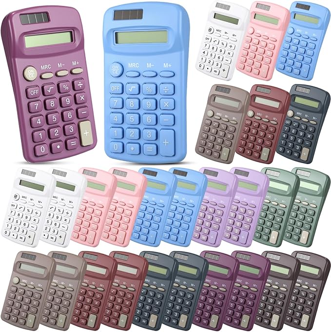 30 Pack Pocket Calculator Small Battery Powered Bulk Mini Size 4 Function Hand Held Basic Calculator for Students Kids School Home Office(Multicolor)