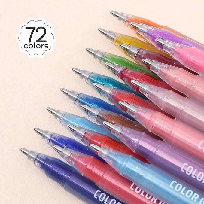Glitter Gel Pens for Adult Coloring, 72 Colors Special Shining Multi Glitter Gel Pens Colored Set for Drawing, Doodling, Journaling & Creative Art Supplies