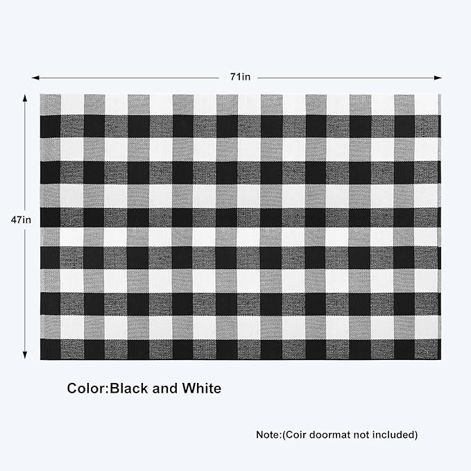 KIMODE Buffalo Plaid Rug 4'x6' Black and White Checkered Rug Farmhouse Cotton Hand-Woven Patio Rug Indoor Outdoor Area Rug Washable Floor Carpet for Fall Front Door Porch Decor Living Room