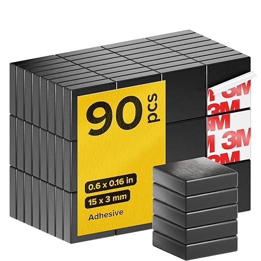 X-bet MAGNET Strong Magnets with Adhesive Backing - Square Heavy Duty Sticky Magnets for Crafts, Fridge (90, 0.6"x0.16")
