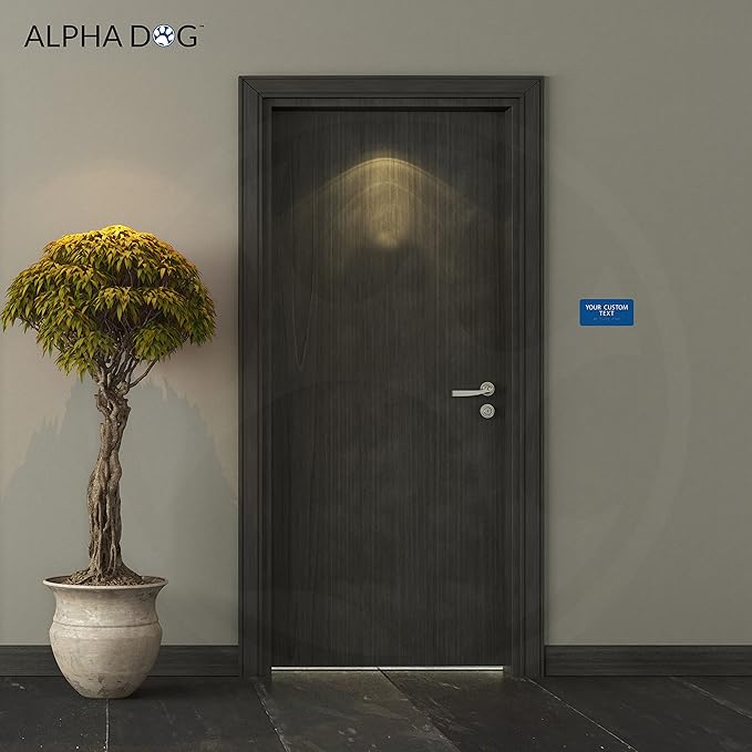 ALPHA DOG ADA SIGNS Custom ADA Compliant Braille Sign, 4"x8" Room Identification Plaque, Tactile Text, Raised Letters, Personalized 2-Line, Indoor/Outdoor, USA-Made (Blue)