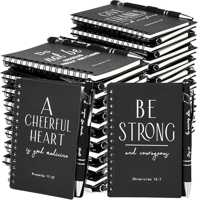 INSADA Christian Prayer Journal Spiral Black Notebooks Bulk Small Notepad with Pens - Small Notepads (4.13”x5.43”) - Christmas Gifts for male, Church Members & Bible Study Groups (30 sets Black)