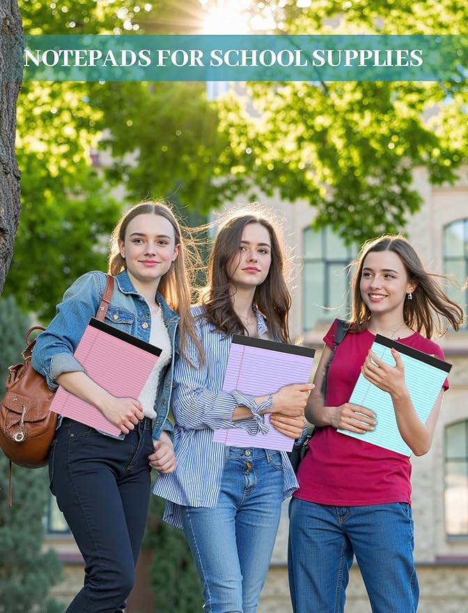 24 Pack Colored Legal Pads 8.5 x 11, College Ruled, 720 Sheets Note Pads 8.5 x 11, Perforated Writing Pads 8.5 x 11, Lined Paper Pads with Sturdy Backing, 30 Sheets Per Notepads for School, Office