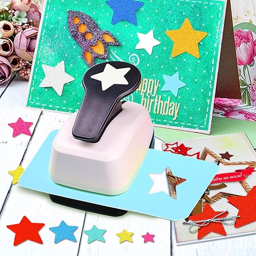Star Hole Punch, Star Punches for Paper Crafts, Stars Paper Puncher Shape, 1 inch Stars Punch for Crafting, Large Hole Puncher, Scrapbook Punches 2 in, 1.5 in, 1 in, 5/8 in, 3/8 in - 5 Pcs