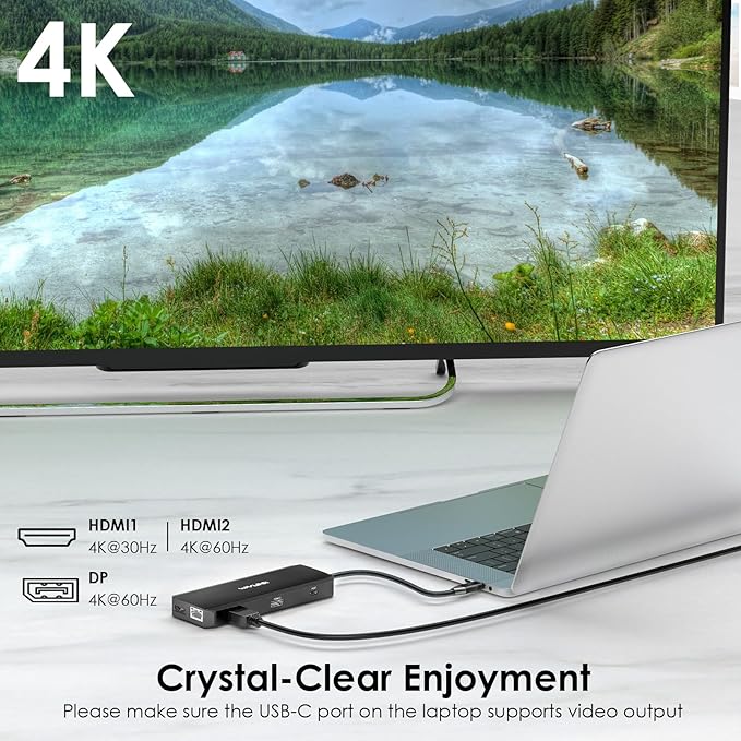 WAVLINK USB C Docking Station Dual Monitor, USB Hub Laptop Triple Display, USB C to 2 HDMI,DisplayPort, PD Charging, Ethernet, 5 USB, SD/TF Read, Audio for MacBook Dell HP Lenovo Surface, Black