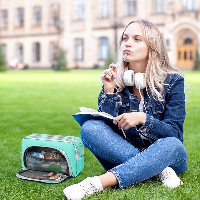 XQXA Pencil Pouch Large Capacity Pencil Case Organizer, Multifunctional Pencil Pouch with 3 Compartmens, Big pencil bags with zipper Office Travel Men Women (01-Mint Green)