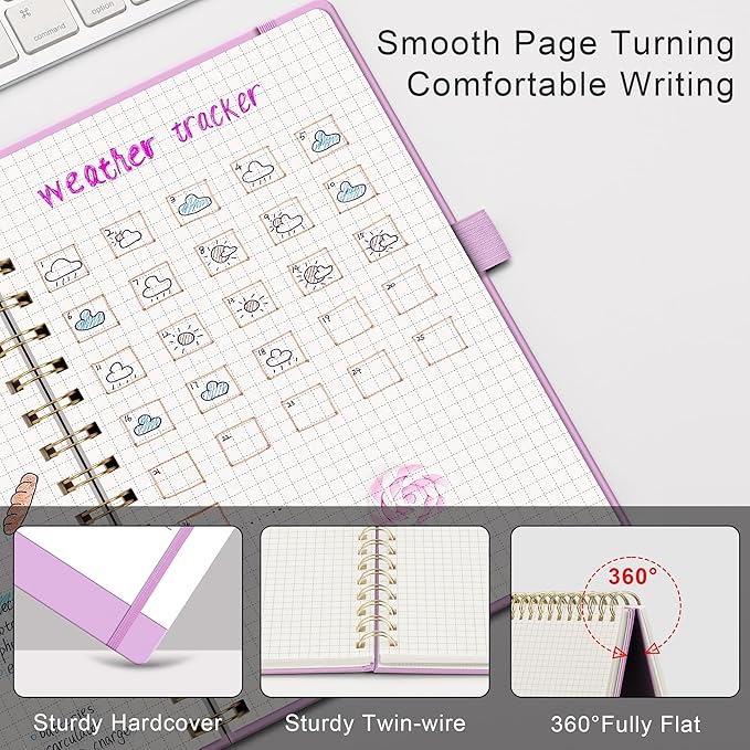 RETTACY Graph Grid Paper Notebook, 140 Pages, A5 Medium Size (5.7'' x 8.3''), 5 Squares per Inch, Hardcover, 100 GSM Thick Paper, for School, Students, Math, Engineering (Lilac)