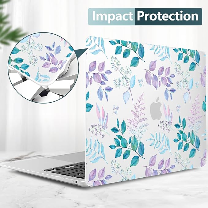 DONGKE Compatible with MacBook Air 13 inch Case 2021 2020 2019 2018 Release A2337 M1 A2179 A1932 with Retina Display & Touch ID, Plastic Hard Shell & Keyboard Cover - Lilac Leaves