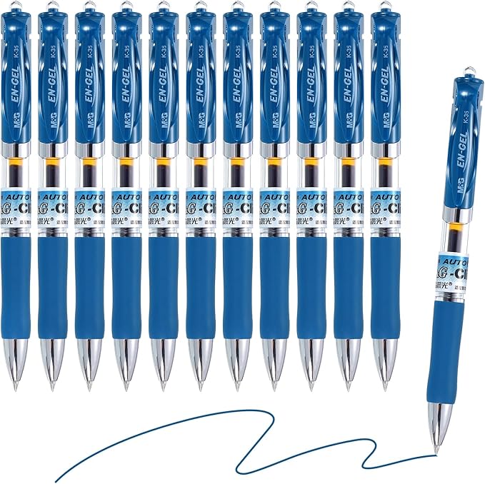 M&G Gel Pen Medium Point 0.5mm, 12 Pack Quick Dry Smooth Retractable Dark Blue Gel Ink Rollerball Pen for Home Office Writing Note Taking Journaling Business, Style 1