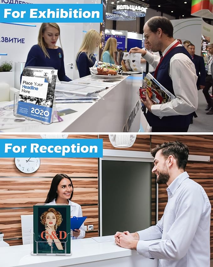 Acrylic Brochure Holder, Acrylic Sign Holder 8.5 x 11, 6 Packs Brochure Display Stand, Clear Flyer Holder Pamphlet Paper Literature Holder for Document Magazine Menu, Table Desk Wall Mount