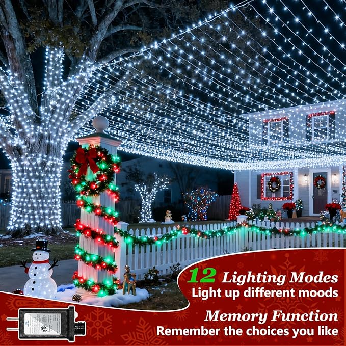 1500 LED 470FT Christmas Lights Outdoor, Christmas String Fairy Lights with Timer & Memory, Waterproof 12 Modes Dimmable Twinkle Tree Lights for Home Patio Wedding Party Yard Xmas Decor, Cool White