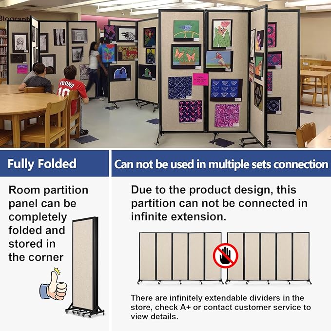 Room Partition,Folding Privacy Divider,Office Partition Dividers,Office Dividers Wall, 10'6"W x 6'7"H,Beige
