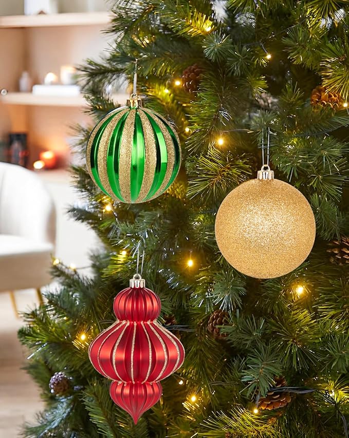 4" Christmas Ball Ornaments Set 12PCS Large Shatterproof Plastic Ornaments Christmas Tree Ball Hanging Ornaments for Xmas Tree Wedding Party Holiday Decorations - Red, Green, Gold