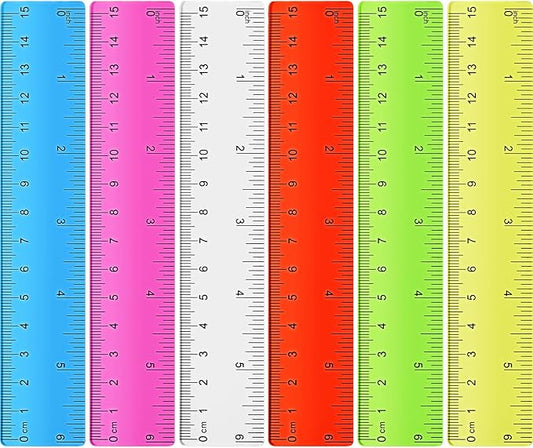 Zonon 6 Pcs 6 Inch Ruler Bulk Colorful Plastic Flexible Straight Metric Rulers with Centimeters and Inches Drafting Measuring Tool for Classroom School Students Education