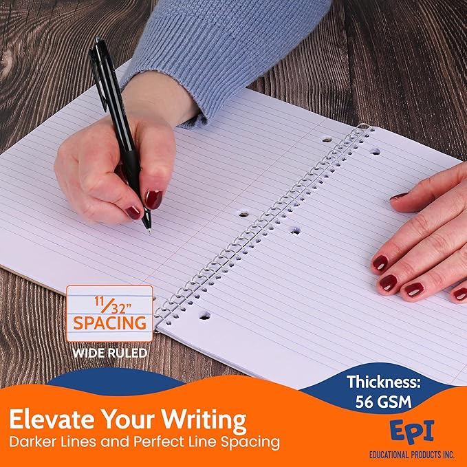 EPI Spiral Notebook | Wide - 70 Sheets, Durable Spiral Binding | 10.5 x 8 in | Classroom Supplies | School, Office, Note Taking, Journaling - 3 Pack