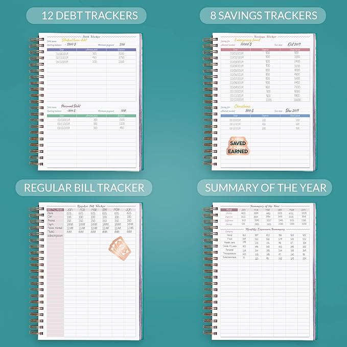 GoGirl Budget Planner & Monthly Bill Organizer – Monthly Financial Book with Pockets. Expense Tracker Notebook Journal, Large (Turquoise)