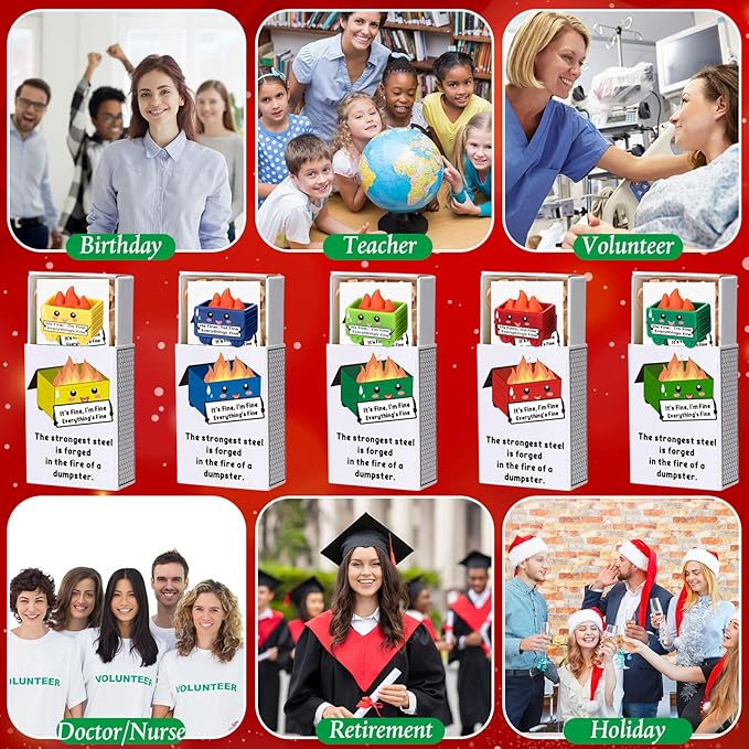 Realspring 25 Sets Dumpster Ornament Desk Accessories Emotional Support Resin Dumpster with Inspirational Cards Funny Employee Appreciation Gifts for Halloween Team Office Coworker Teacher (Colorful)