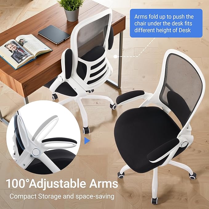 HYLONE 400lbs Heavy Duty Office Chair, 5" Thickened Seat Ergonomic Desk Chair with Adjustable Armrests, Home Office Computer Chairs for Long Hours Mesh Executive Chair(White Base&Black)