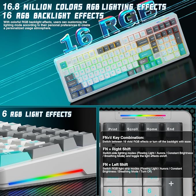 LINGBAO K98 Wireless Mechanical Gaming Keyboard, 10000mAh Battery Tri-Mode BT5.0/2.4GHz/USB-C, Gasket Custom Hot-Swappable Linear Switches Mechanical Keyboards, RGB Backlit Keyboard for PC Laptop