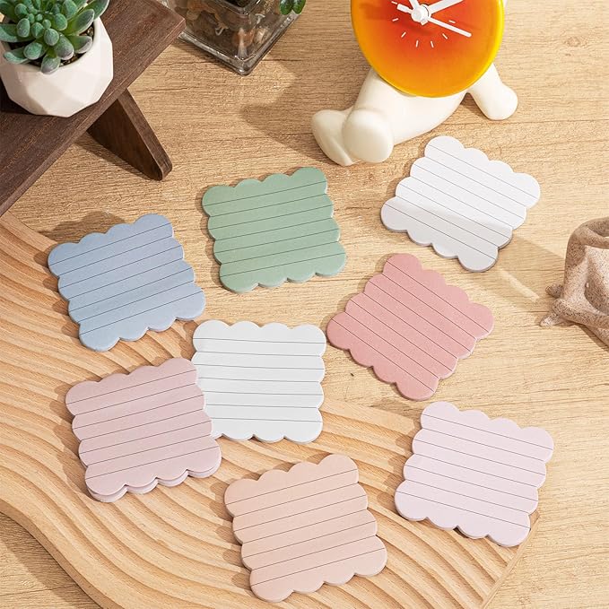 Eaasty 8 Pack Scalloped Sticky Notes Bulk Christmas Cute Self Sticky Note Pads Multi Color Bright Vintage Note Pads or School Office Supplies 240 Sheet(3" X 3",Lined Vintage Color)