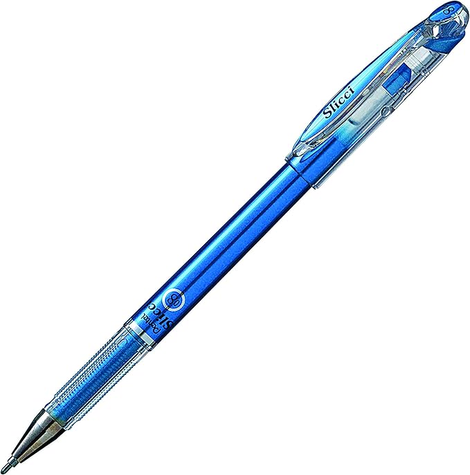 Pentel Arts Slicci Metallic 0.8 mm Needle Tip Gel Pen, Metallic Blue Ink, Box of 12 (BG208-MC)