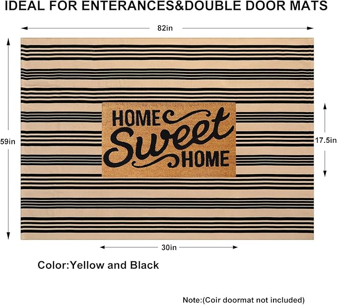 KIMODE Indoor Outdoor Rug 5'x7', Black and Khaki Striped Outdoor Rug,Reversible Washable Large Patio Rugs, Cotton Hand Woven Farmhouse Indoor Area Rug Floor Carpet for Backyard Living Room