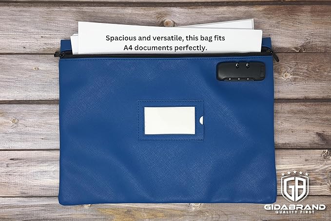 Notary Bag with Lock | 14x11 inch | Navy blue | Zipper Notary Supplies Bag | Locking Notary Bag for Notary Kit, Stamp, Embosser, Ink Pad, and Valuables | Locking Document Bag | Journal Carrying Case
