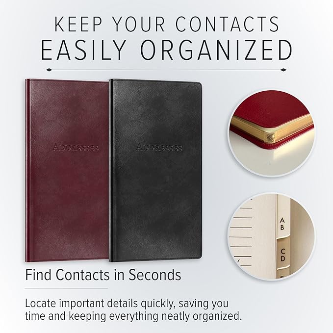Gallery Leather Small Address Book with Alphabetical Tabs up to 403 Records, Leather Notebook Hardcover, Telephone and Address Books - 6x3.25", Pocket Address, Acadia Pool