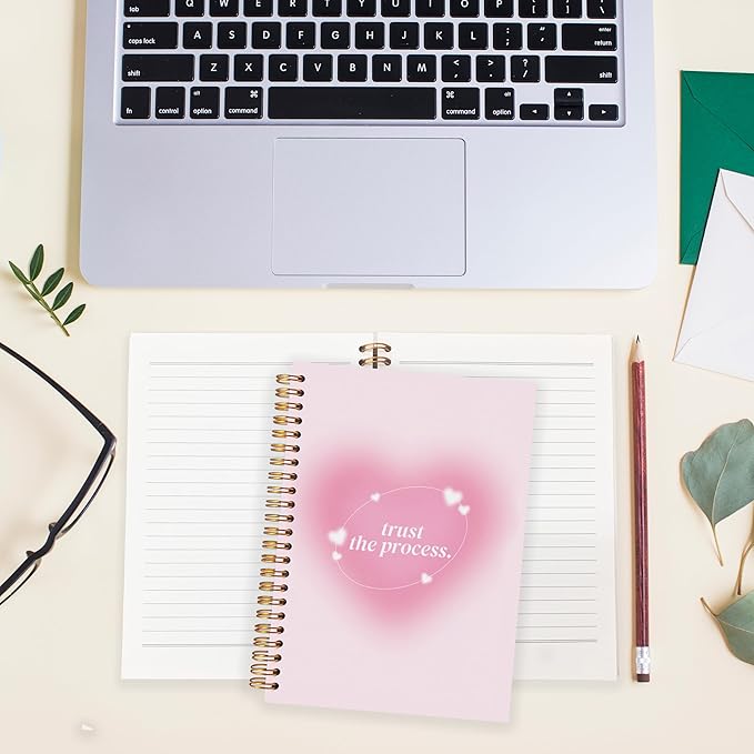 BearCake Preppy Positive Pink Trust the Process Notebook Journal for Women,Y2K Notebook Journal,Aesthetic Spiral Notebook,Hardcover 5.5x8.3