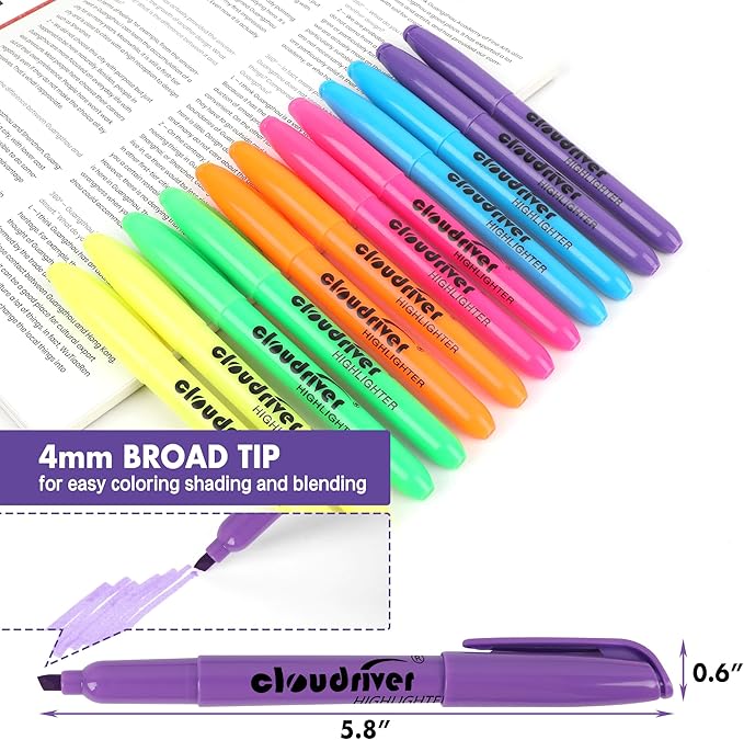 cloudriver Highlighters Bulk Pack Of 120, Assorted Color Highlighter, Chisel Tip, Quick Drying Ink, Highlighters Suitable For Home, School, Office And Shop