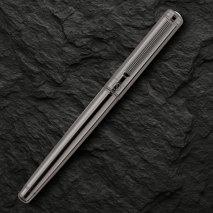 Scriveiner Gun-Metal Rollerball Pen - Stunning Luxury Pen, Schmidt Ink Refill, Best Roller Ball Gift Set for Men & Women, Professional, Executive Office, Nice Pens