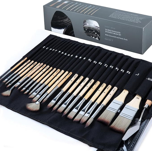 ARTIFY 25-Piece Professional Paint Brush Set – Expert Series Synthetic Nylon Brushes for Acrylic, Oil, Watercolor, Gouache – No Shedding, Canvas Roll Case & Palette Knife, Artist Gifts Art Supplies
